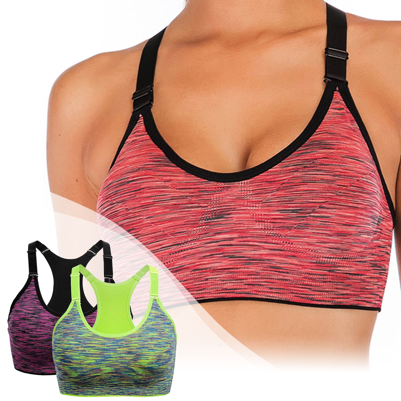 thumbnail image 2 of Pack de 2 sujetadores deportivos de alto impacto para mujer - Camiseta sin costuras para yoga y running con tirantes ajustables (tallas S-XL), 2 of 8